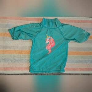 3T UV Skinz Unicorn Teal Rash Guard Swim Shirt